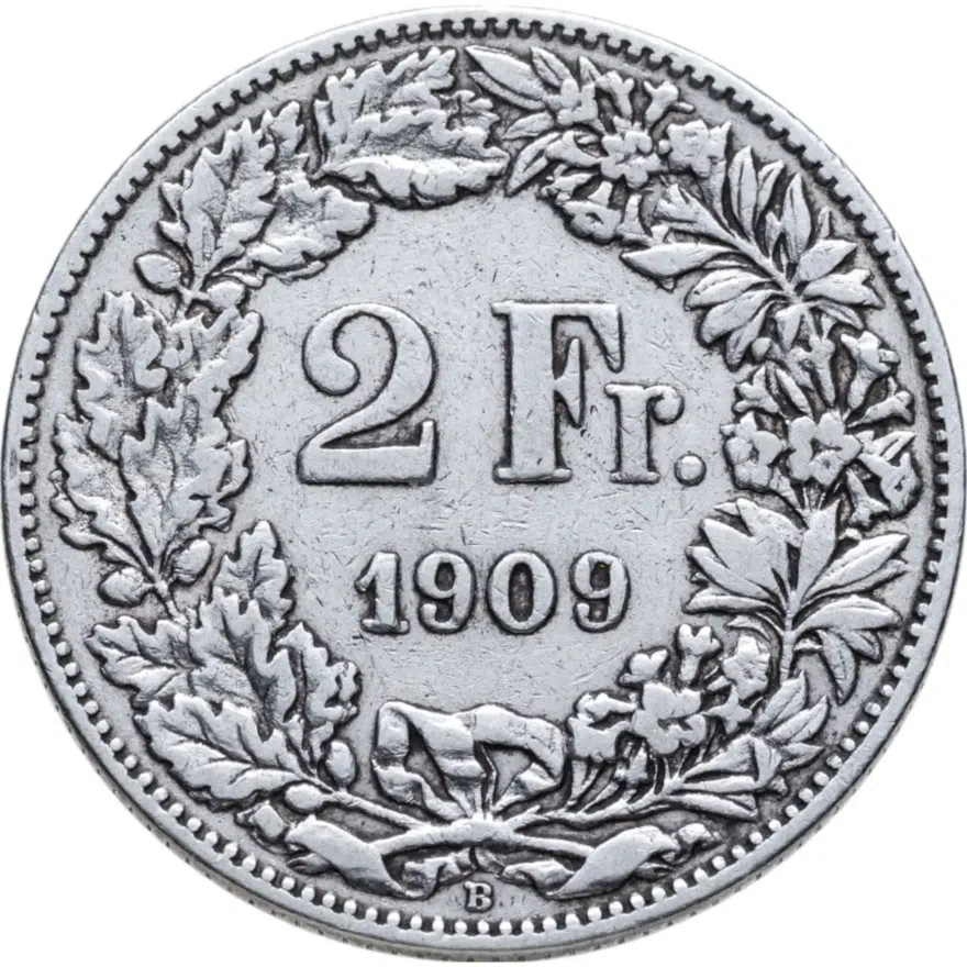 Швейцария 2 франка (francs) 1909, реверс