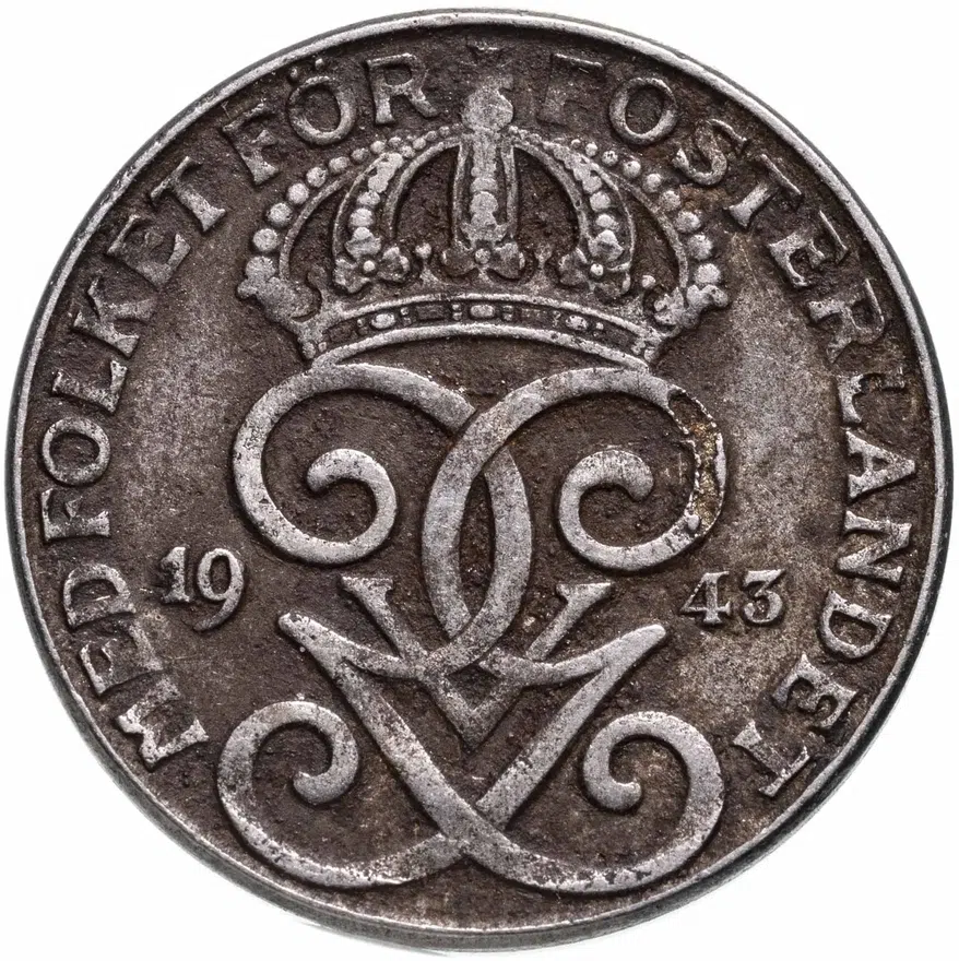 Швеция 2 эре (ore) 1943, аверс