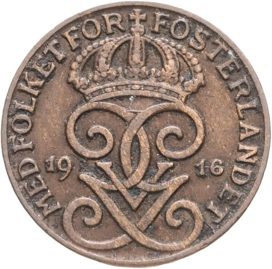 Швеция 1 эре (ore) 1916, аверс