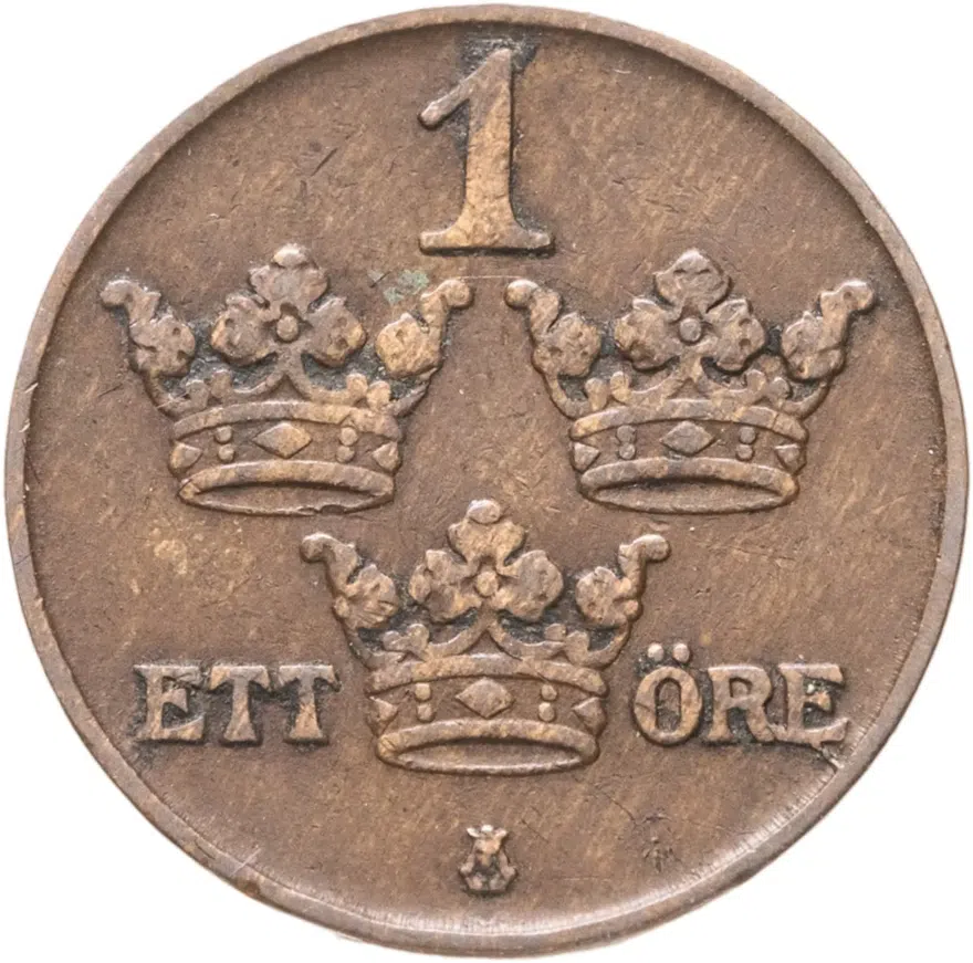 Швеция 1 эре (ore) 1916, реверс