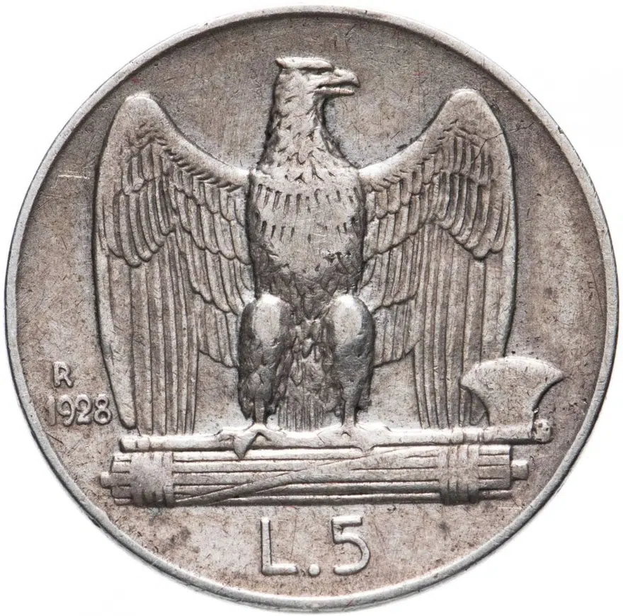 Италия 5 лир 1928, реверс