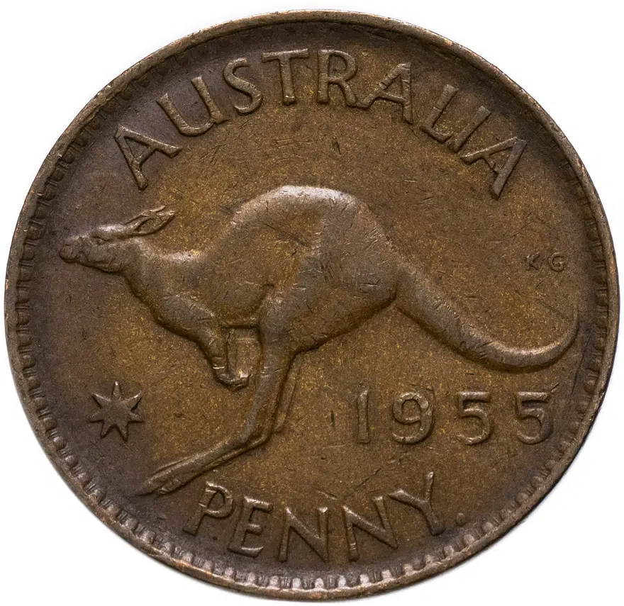 Австралия 1 пенни (penny) 1955    Точка после "PENNY." - Монетный двор Перта, реверс