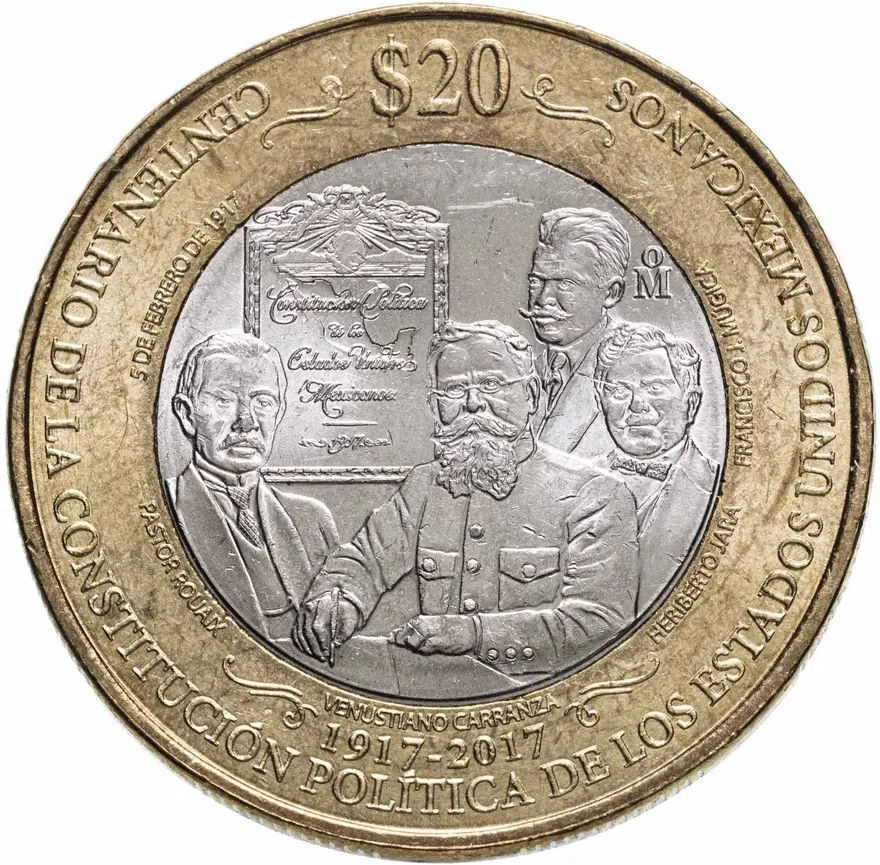 Мексика 20 песо (pesos) 2017 "100 лет конституции"