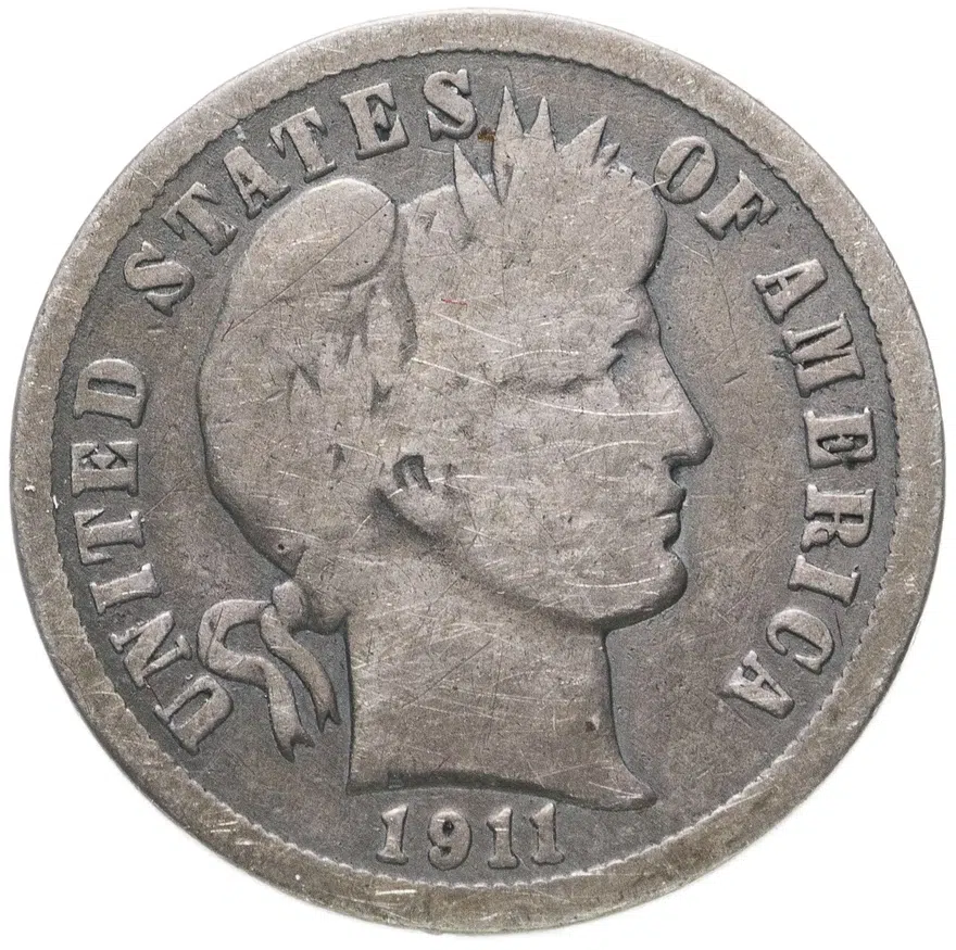 США 10 центов (дайм, one dime) 1911  Barber Dime Без отметки монетного двора