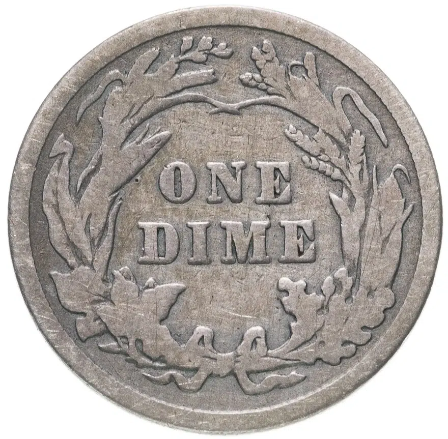 США 10 центов (дайм, one dime) 1911  Barber Dime Без отметки монетного двора, реверс