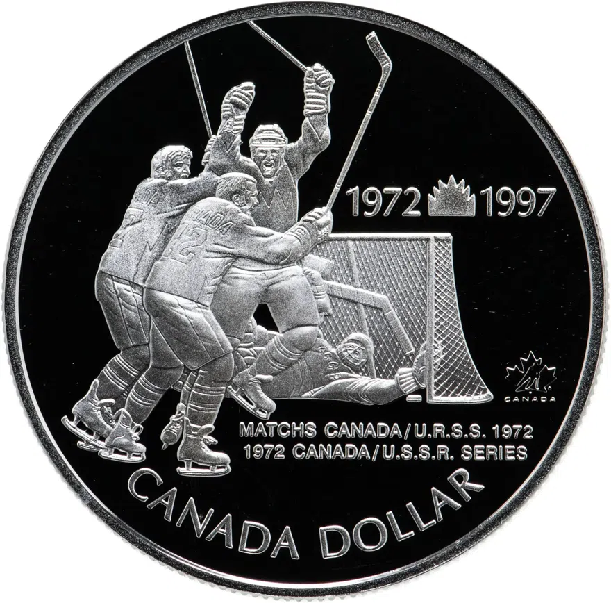 Канада 1 доллар (dollar) 1997  25 лет Суперсерии СССР-Канада 1972, аверс