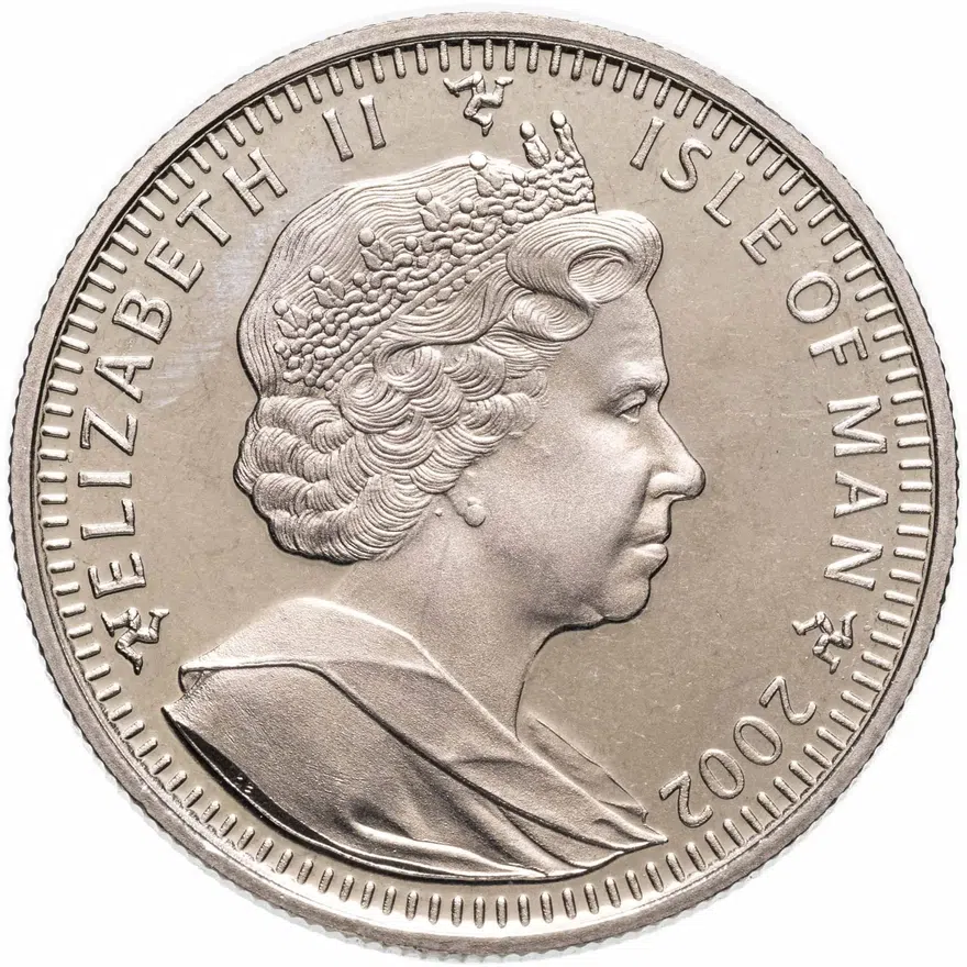 Остров Мэн 1 крона (crown) 2002  Чемпионат мира по футболу 2002, Япония-Корея /мяч справа вверху/, реверс