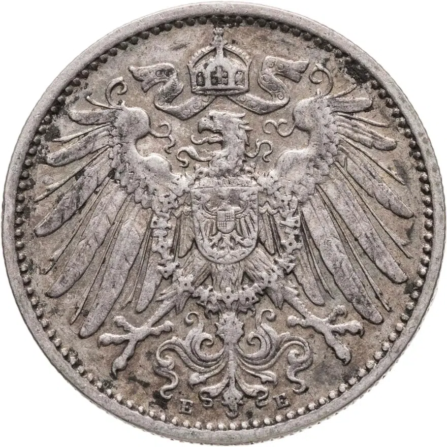 Германия 1 марка 1906 знак монетного двора: "E" - Мульденхюттен, реверс