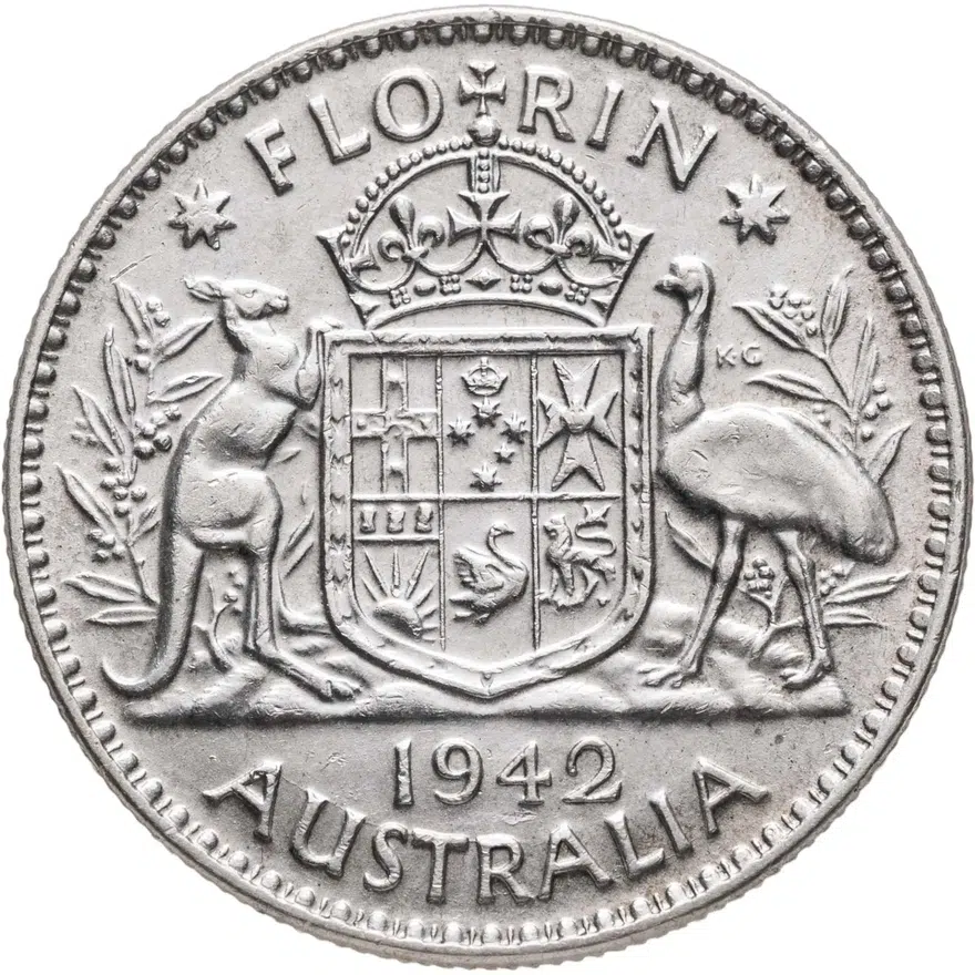 Австралия 1 флорин (florin, 2 шиллинга) 1942   без обозначения монетного двора, аверс