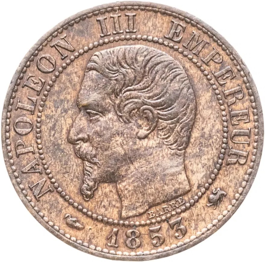 Франция 1 сантим (centime) 1853 D  знак монетного двора: "D" - Лион