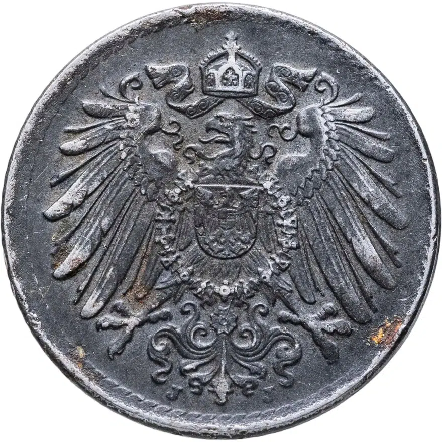 Германия 5 пфеннигов (pfennig) 1918 J  знак монетного двора: "J" - Гамбург, реверс