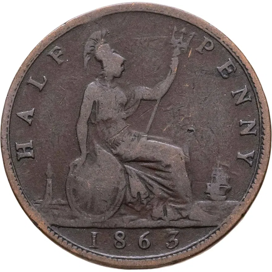Великобритания 1/2 пенни (penny) 1863, реверс