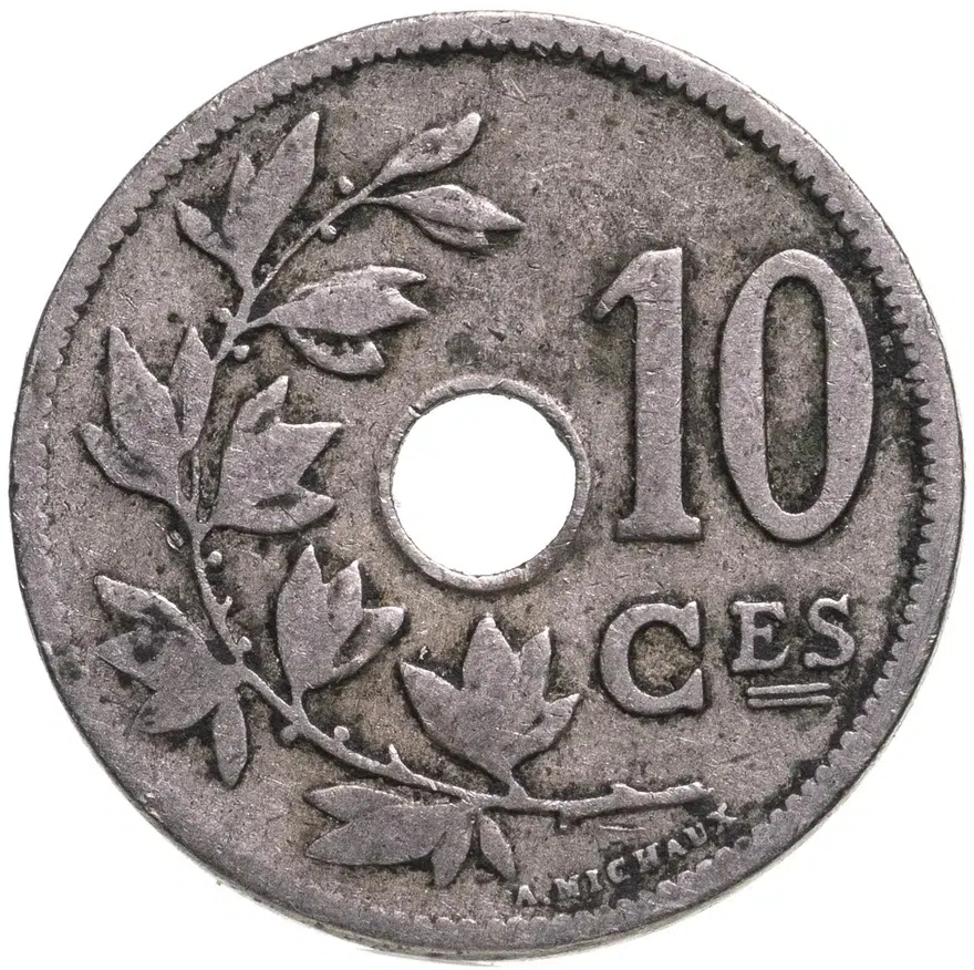 Бельгия 10 сантимов (centimes) 1905  Надпись на французском - 'BELGIQUE'