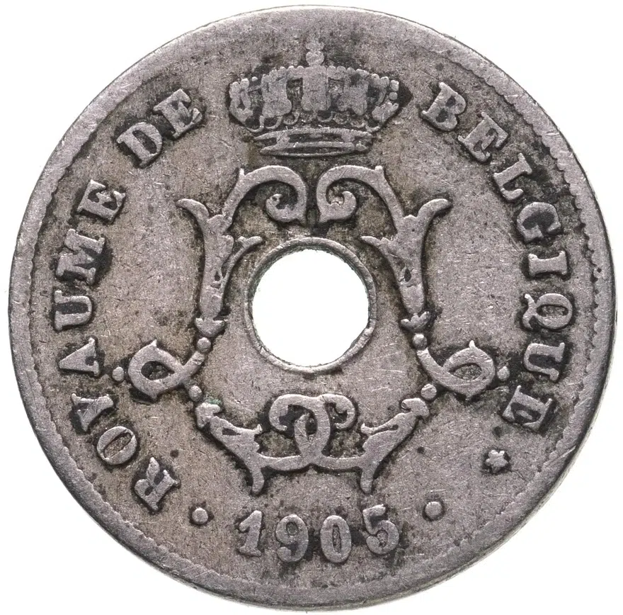 Бельгия 10 сантимов (centimes) 1905  Надпись на французском - 'BELGIQUE', реверс