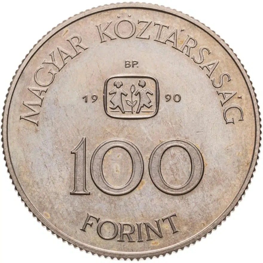 Венгрия 100 форинтов (forint) 1990  Спасите детскую деревню, аверс