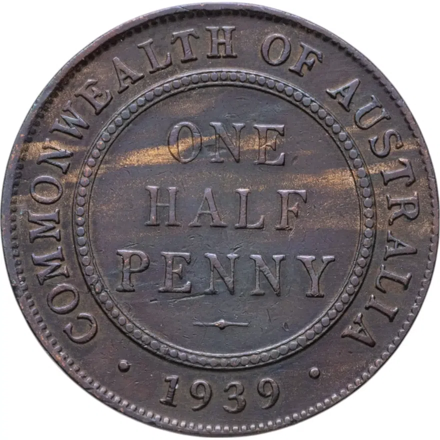 Австралия 1/2 пенни (penny) 1939 COMMONWEALTH OF AUSTRALIA, аверс