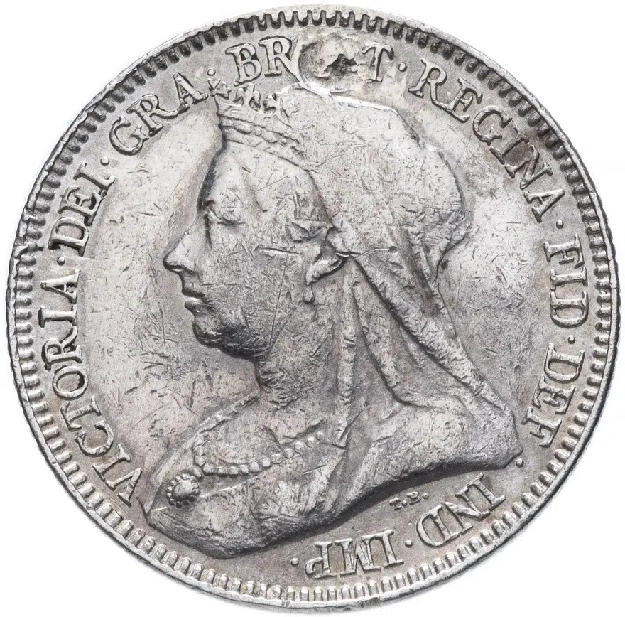 Великобритания 6 пенсов (pence) 1893  Новый портрет с маленькой короной