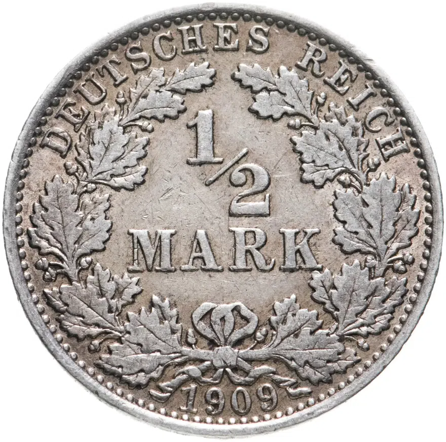 Германия 1/2 рейх марки 1909 "А"