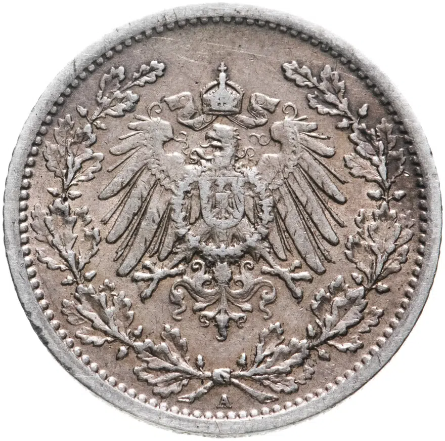 Германия 1/2 рейх марки 1909 "А", реверс
