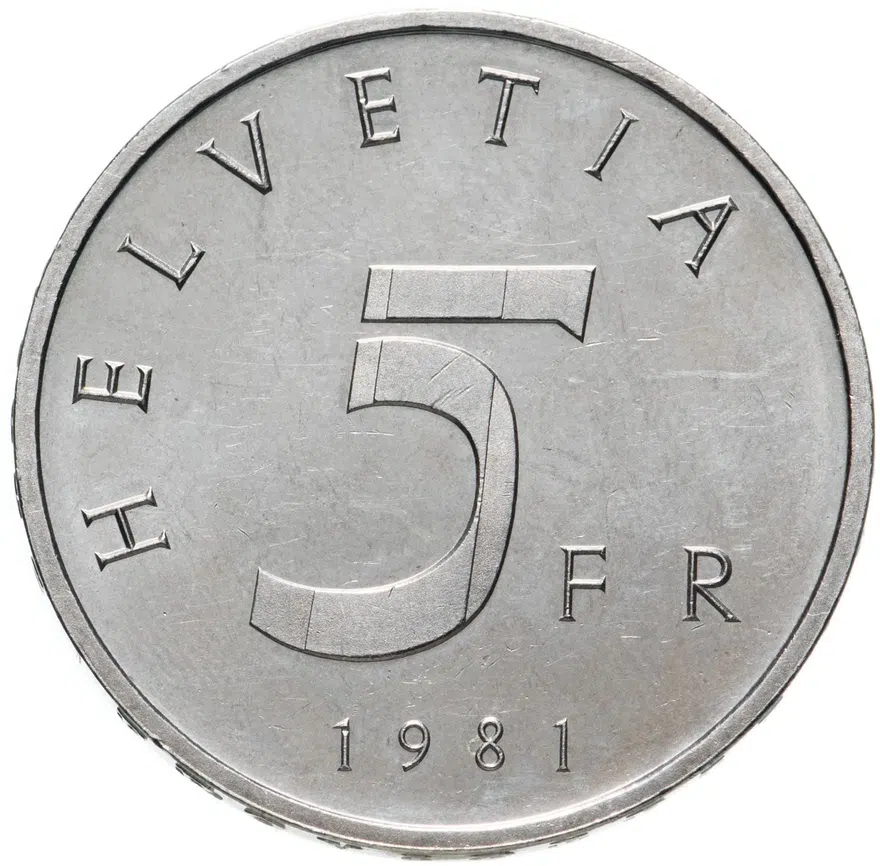 Швейцария 5 франков (francs) 1981 "500 лет Станской Конвенции 1481 года", реверс