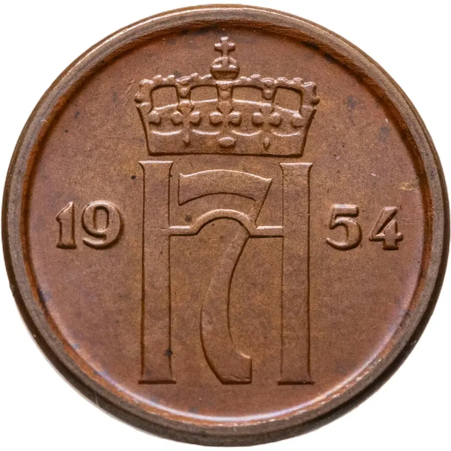 Норвегия 1 эре (ore) 1954, реверс