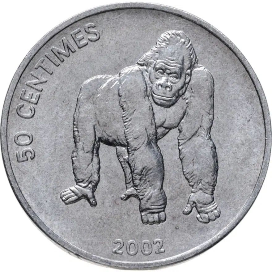 Конго (ДРК) 50 сантимов (centimes) 2002 "Животные - Горилла"