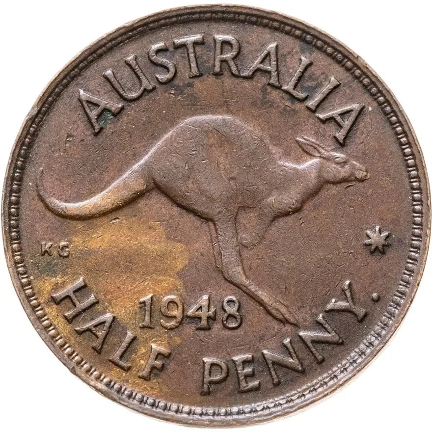 Австралия 1/2 пенни (penny) 1948   Точка после "PENNY", аверс