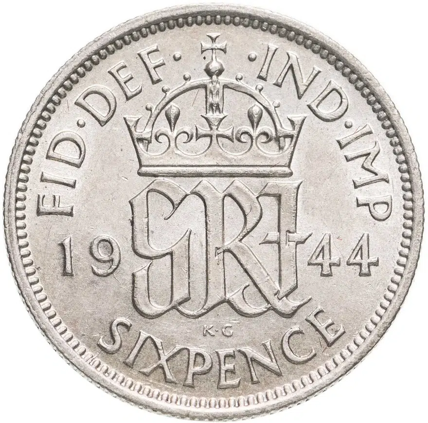 Великобритания 6 пенсов (pence) 1944, аверс
