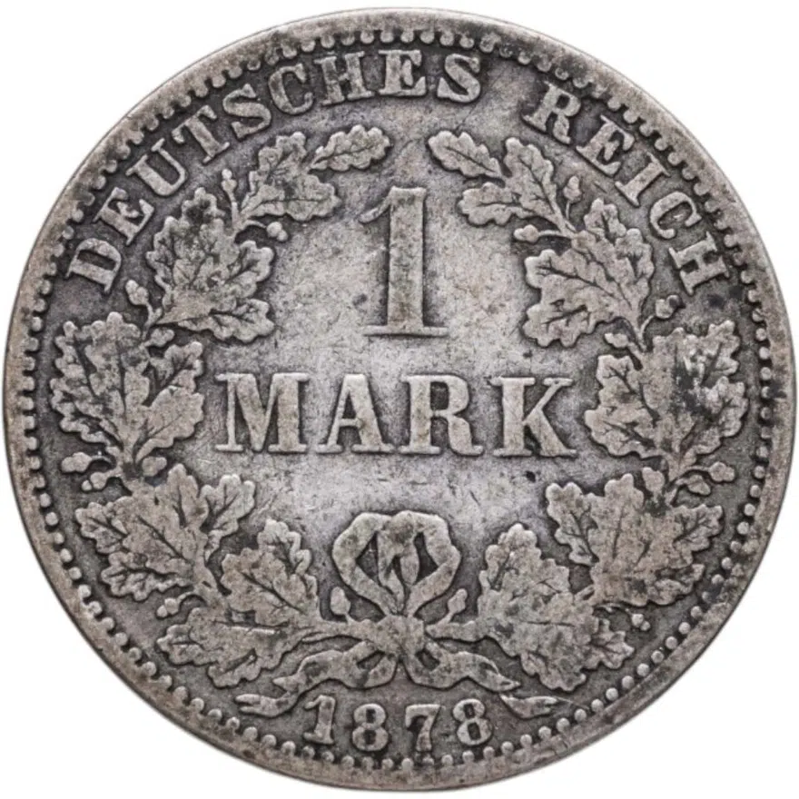 Германия 1 марка (mark) 1878 A  знак монетного двора: "A" - Берлин, аверс