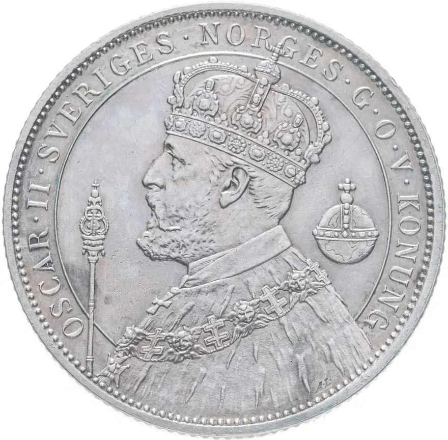 Швеция 2 кроны (kronor) 1897  25 лет вступлению на престол Короля Оскара II (серебряный юбилей)