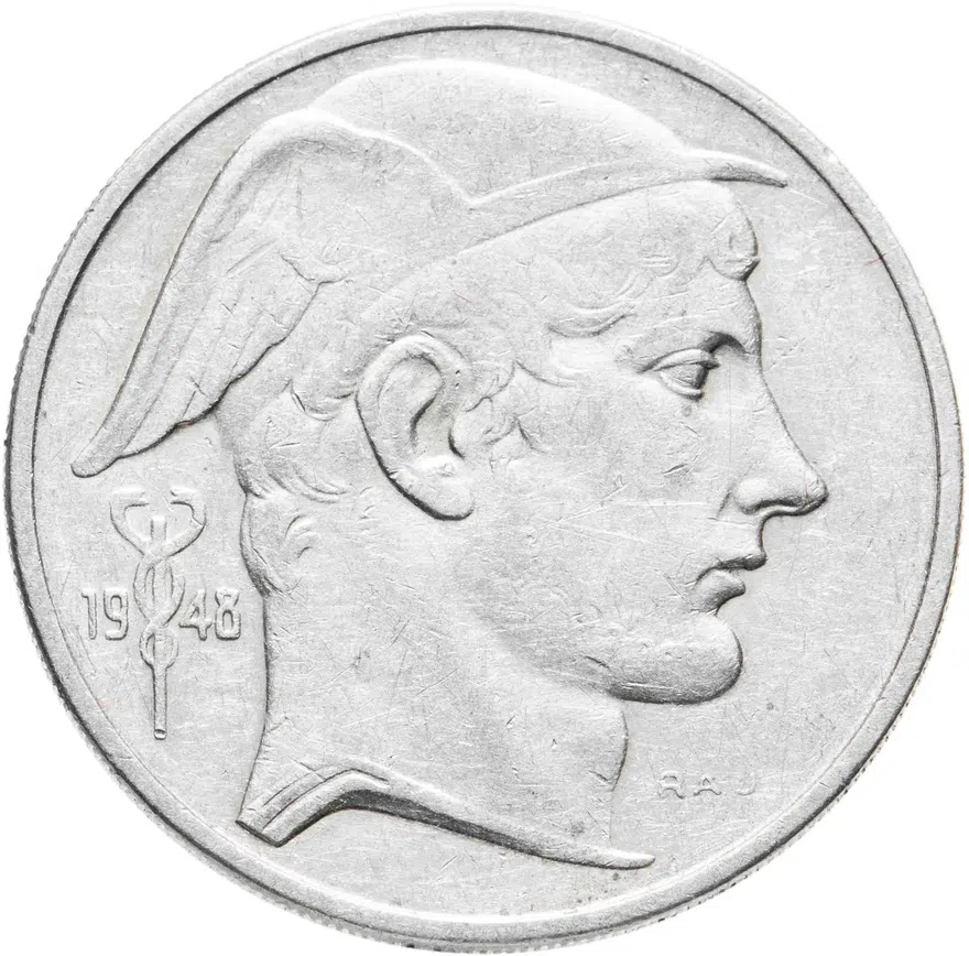 Бельгия 50 франков (francs) 1948  Надпись на французском - 'BELGIQUE'