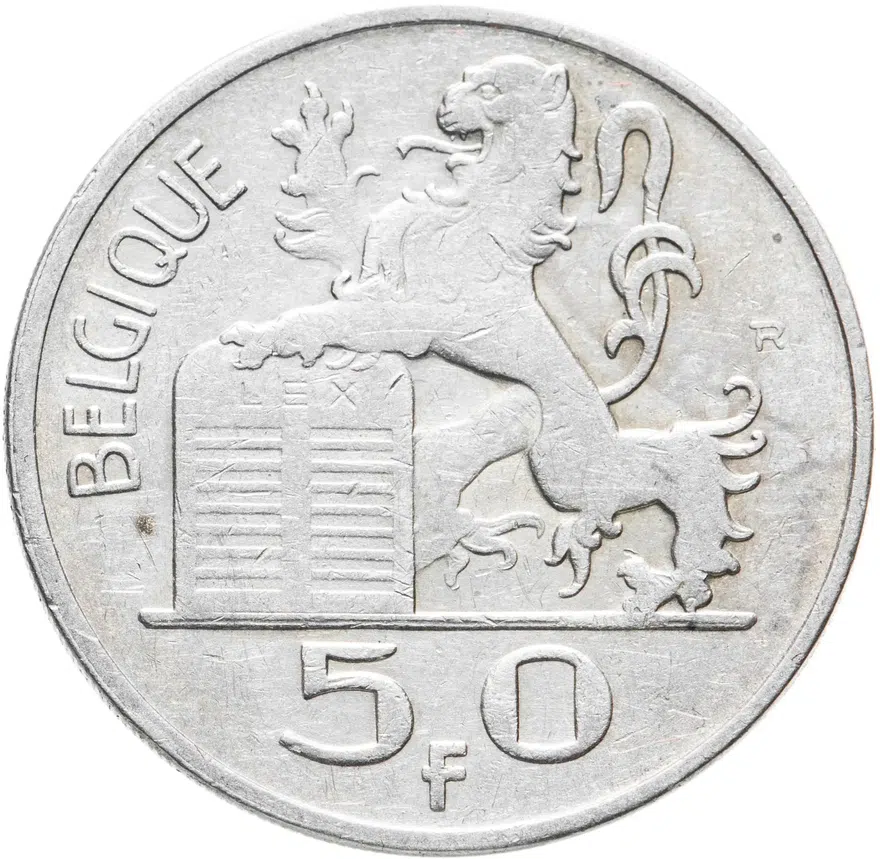 Бельгия 50 франков (francs) 1948  Надпись на французском - 'BELGIQUE', реверс