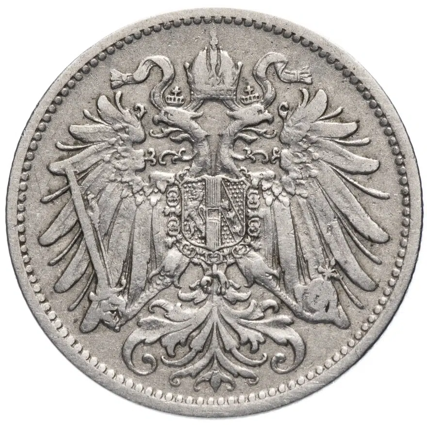 Австро-Венгрия 20 геллеров (heller) 1893, монета для Австрии, реверс