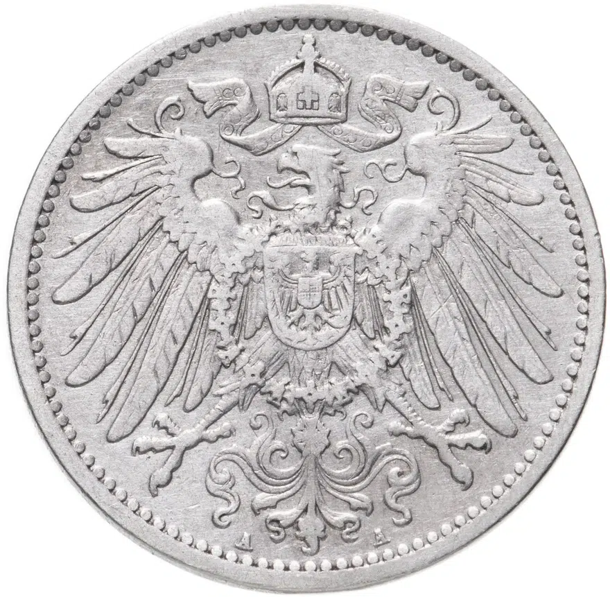 Германия 1 марка (mark) 1902 A  знак монетного двора: "A" - Берлин, реверс
