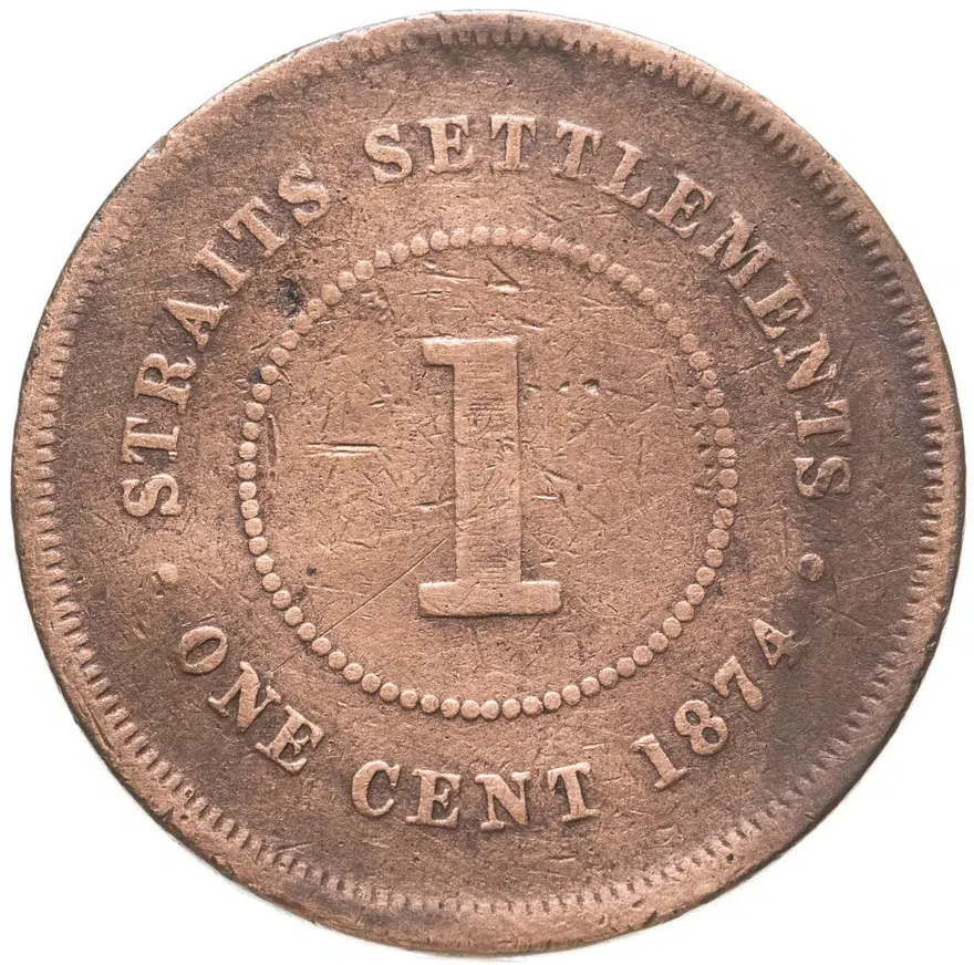 Стрейтс Сетлментс 1 цент (cent) 1874    Без отметки монетного двора