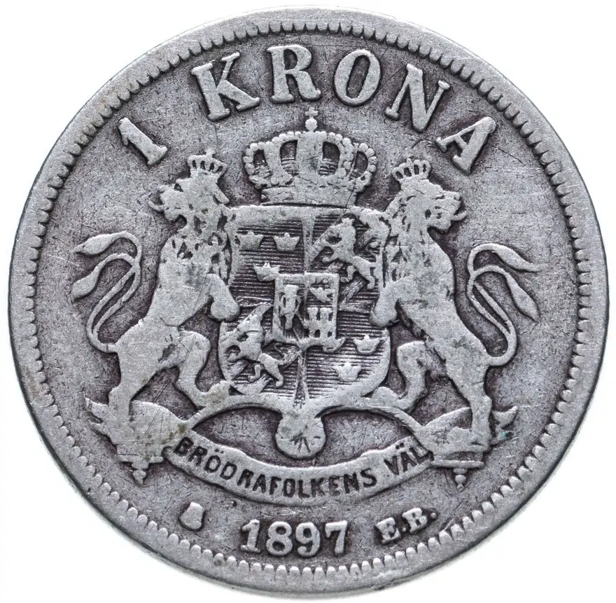 Швеция 1 крона (crown) 1897, реверс