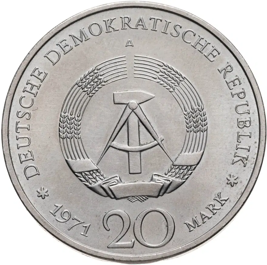 Германия (ГДР) 20 марок (mark) 1971  85 лет со дня рождения Эрнста Тельмана, реверс