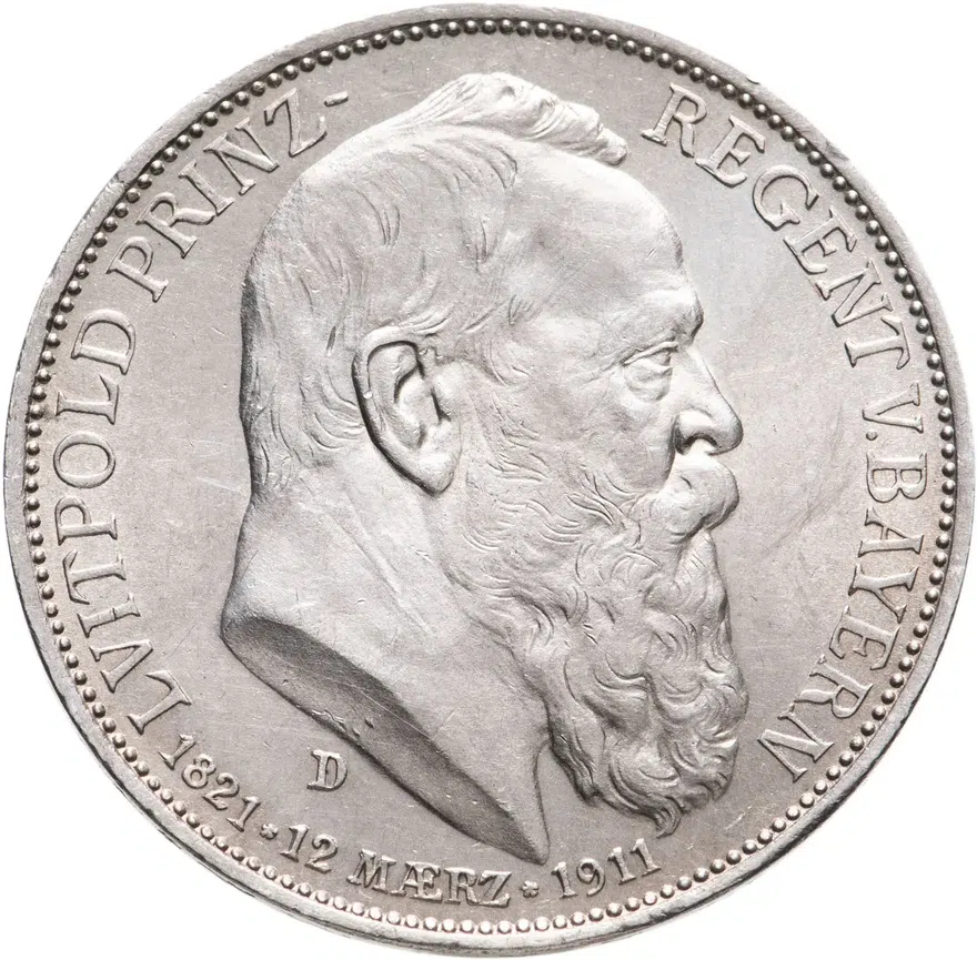 Германия (Империя) 3 марки (mark) 1911 D 90 лет со дня рождения Луитпольда Баварского