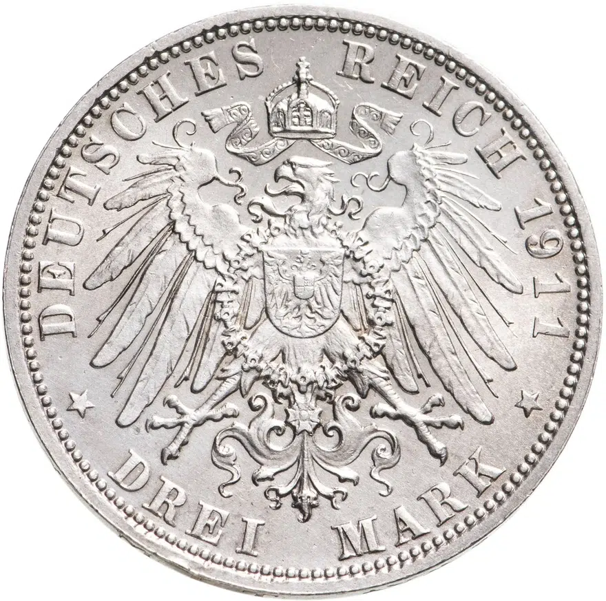 Германия (Империя) 3 марки (mark) 1911 D 90 лет со дня рождения Луитпольда Баварского, реверс