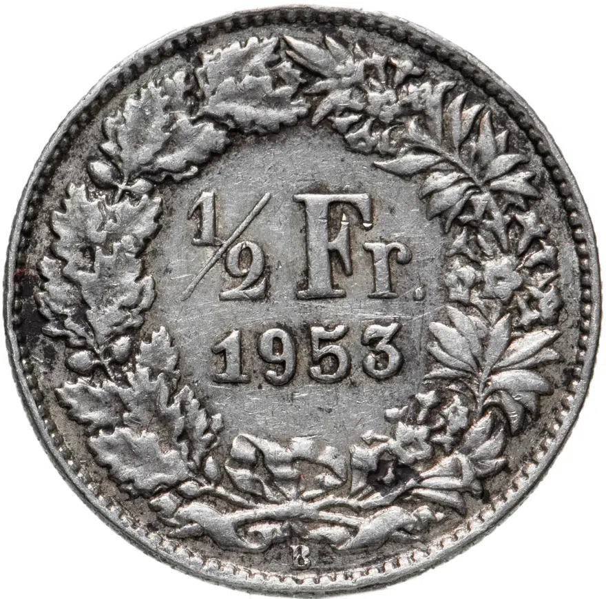 Швейцария 1/2 франка (franc) 1953, аверс