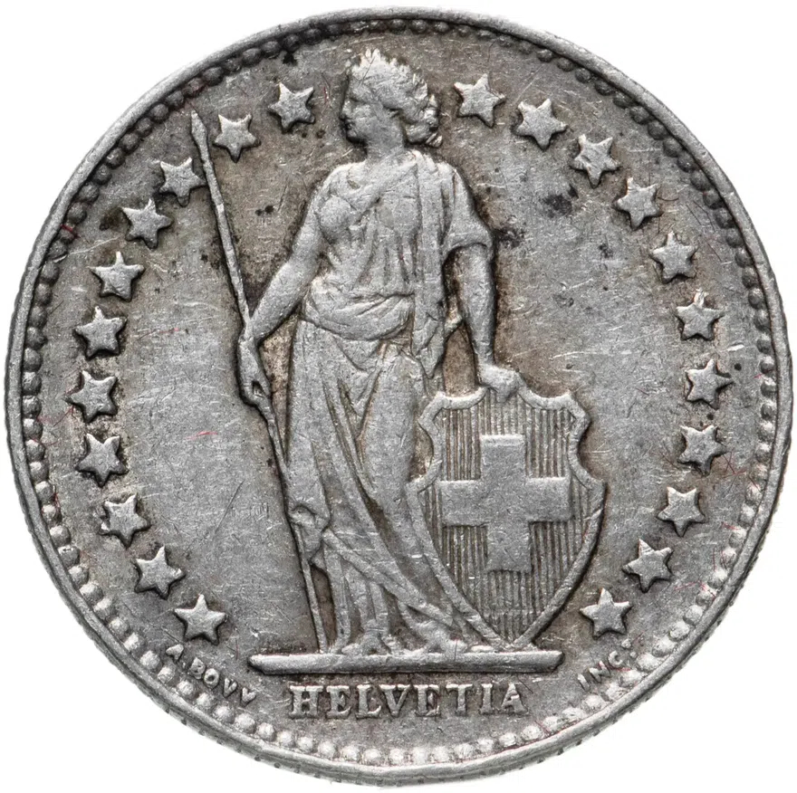 Швейцария 1/2 франка (franc) 1953, реверс