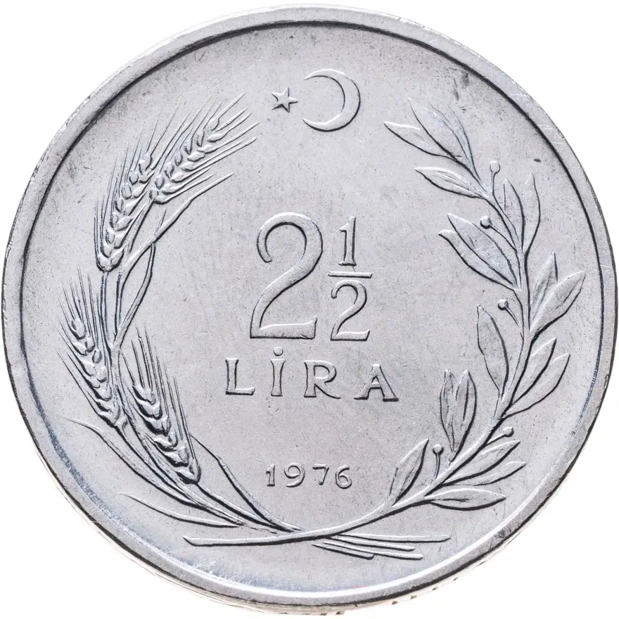 Турция 2 1/2 лиры (lira) 1976, аверс