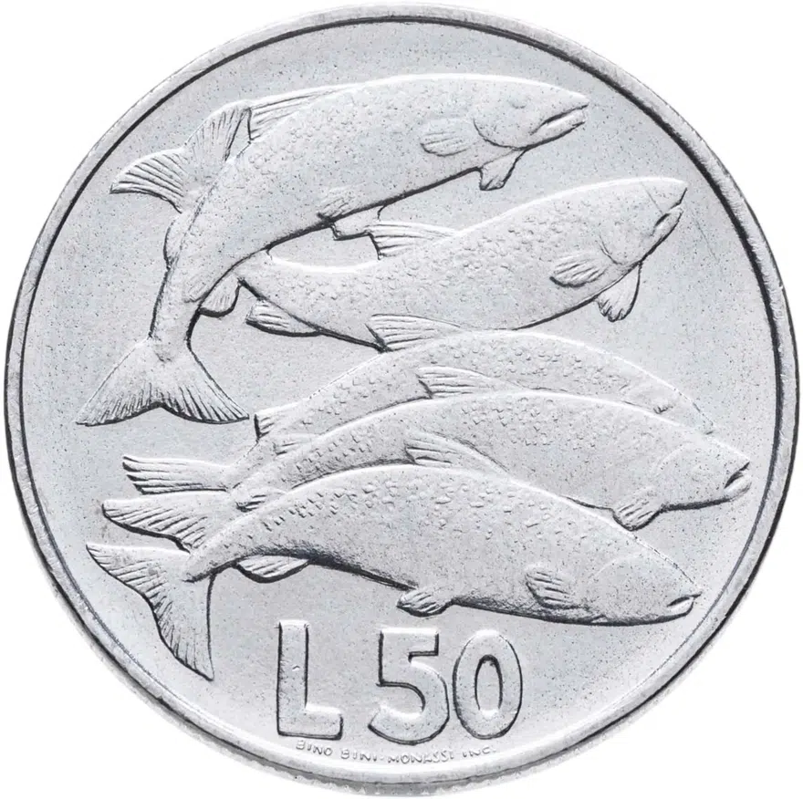 Сан-Марино 50 лир (lire) 1975  Любовь у животных, реверс