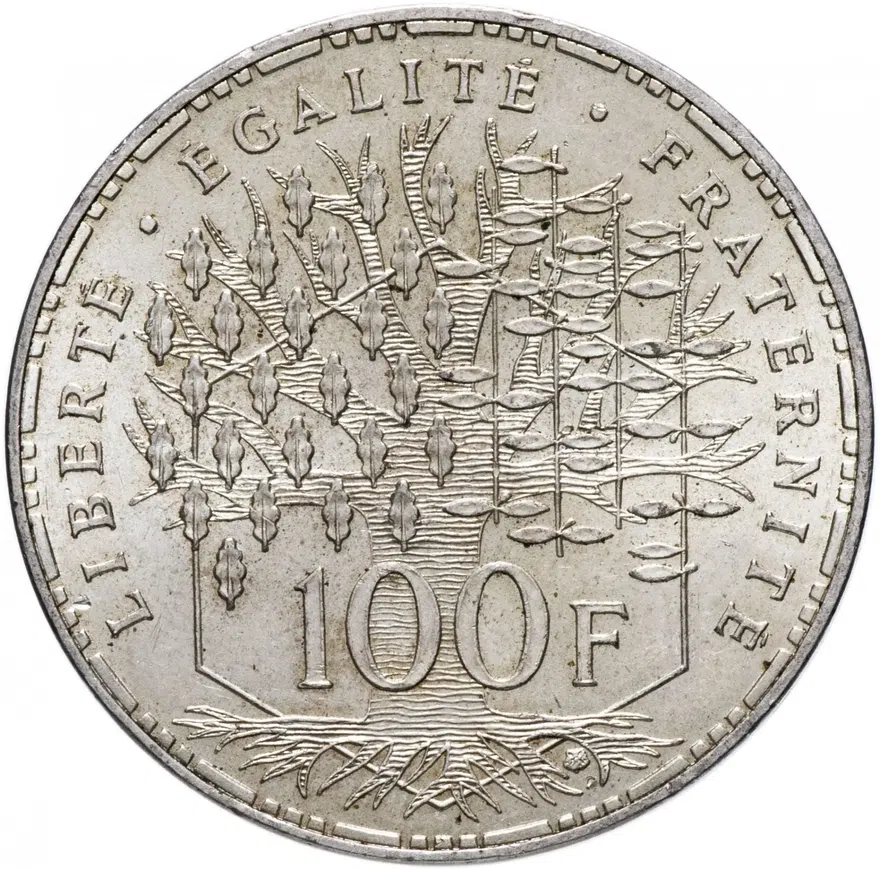 Франция 100 франков (francs) 1982, реверс