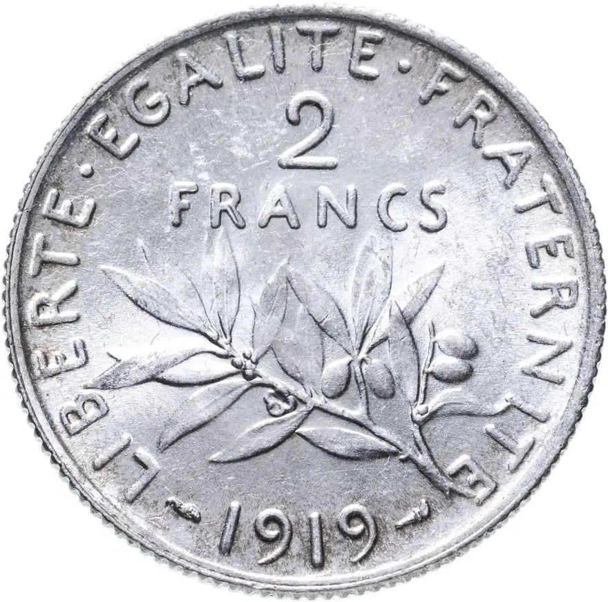 Франция 2 франка (francs) 1919