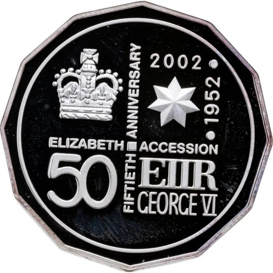 Австралия 50 центов (cents) 2005 Proof 50 лет правления королевы Елизаветы II, аверс