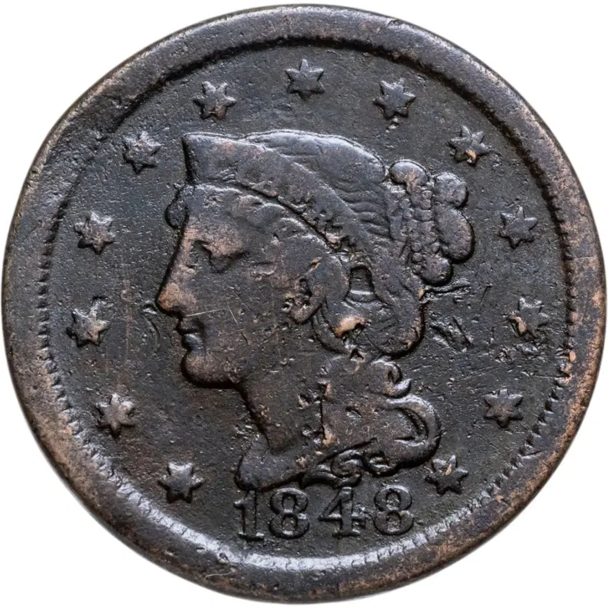 США 1 цент (cent) 1848  Liberty Head Cent