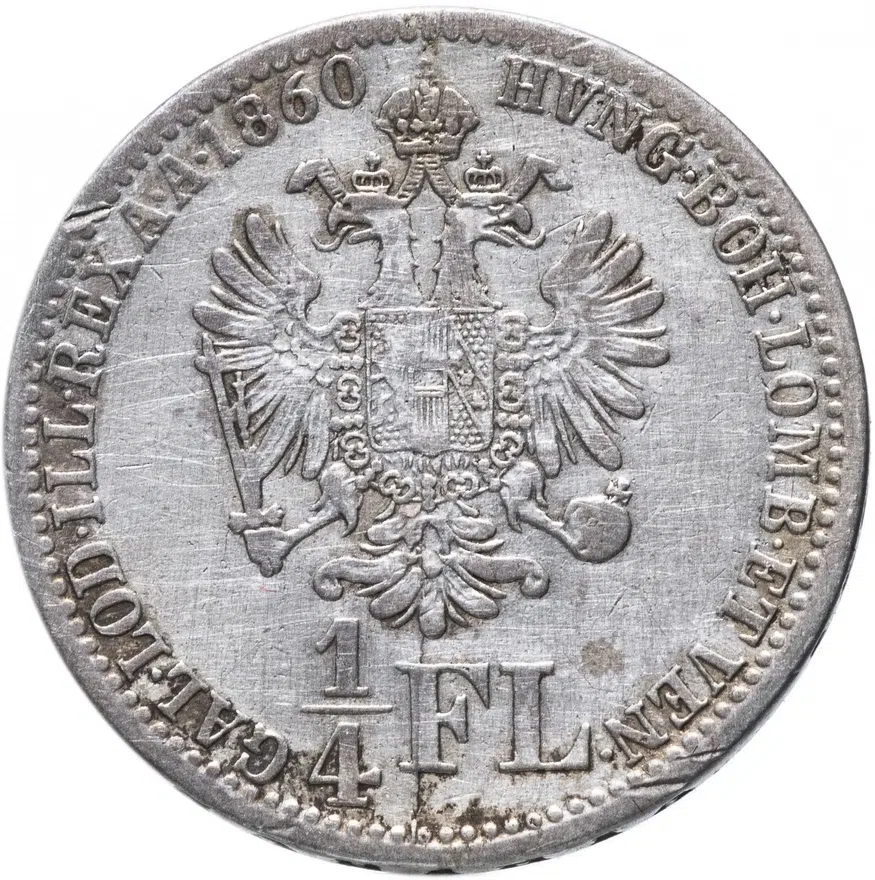 Австрия 1/4 флорина 1860, аверс