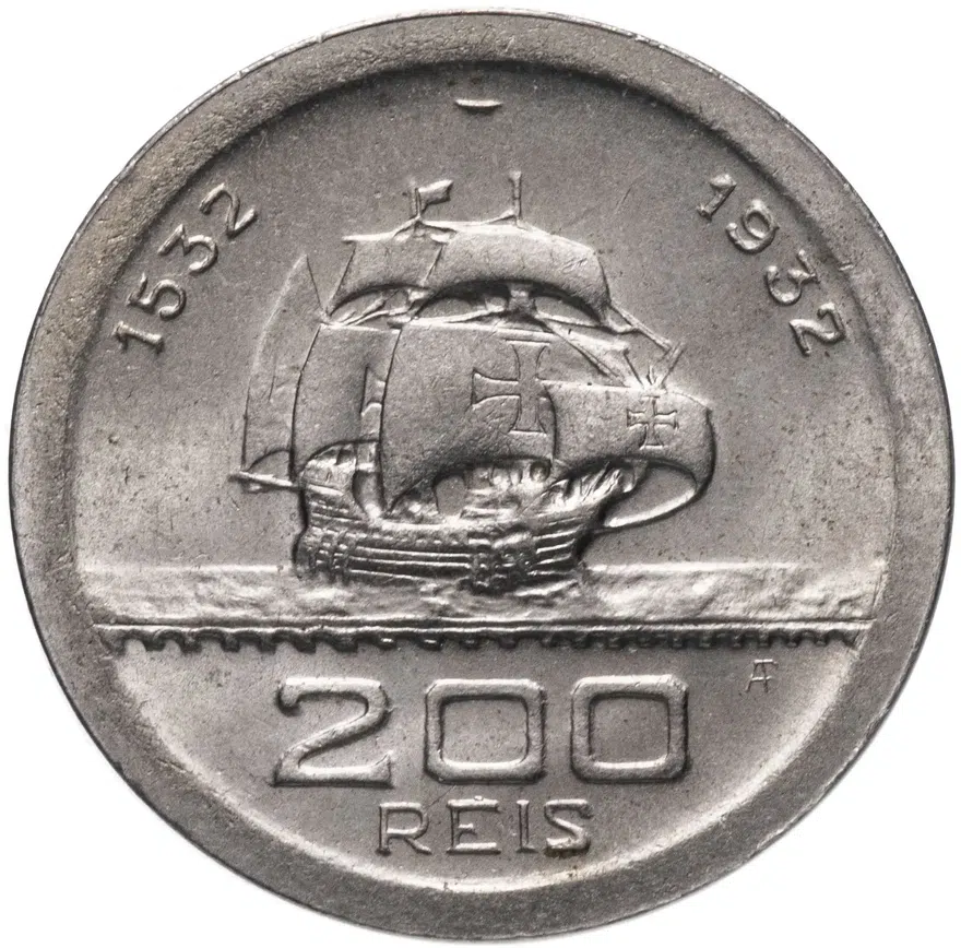 Бразилия 200 рейс (reis) 1932 "400 лет колонизации Бразилии", реверс