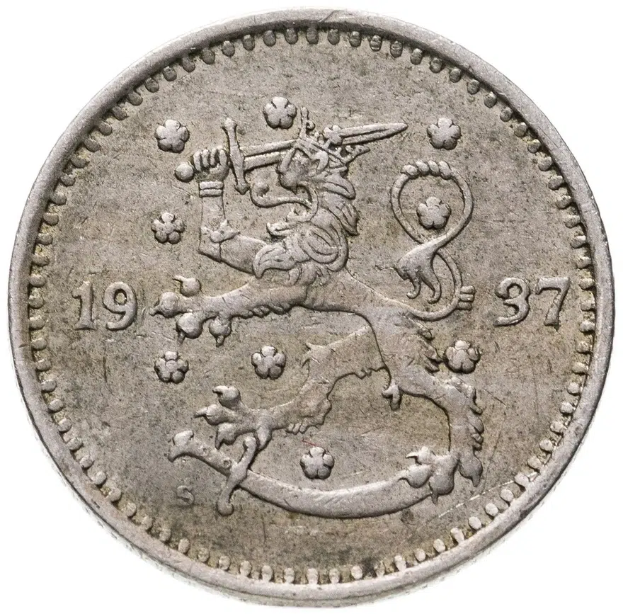 Финляндия 1 марка (markka) 1937, реверс